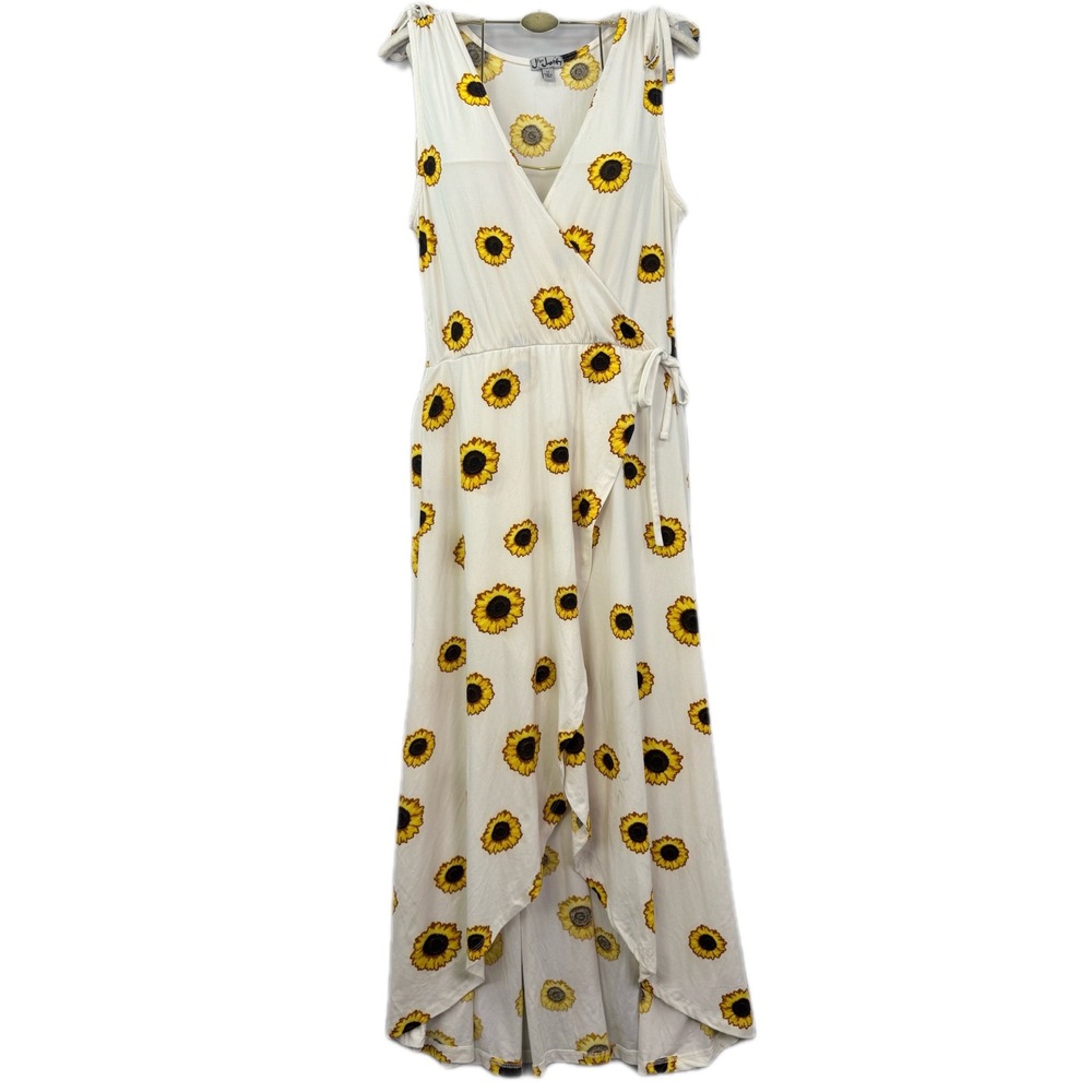 J for Justify Women White Sunflower Print High-Low Faux Wrap Maxi Dress 1X